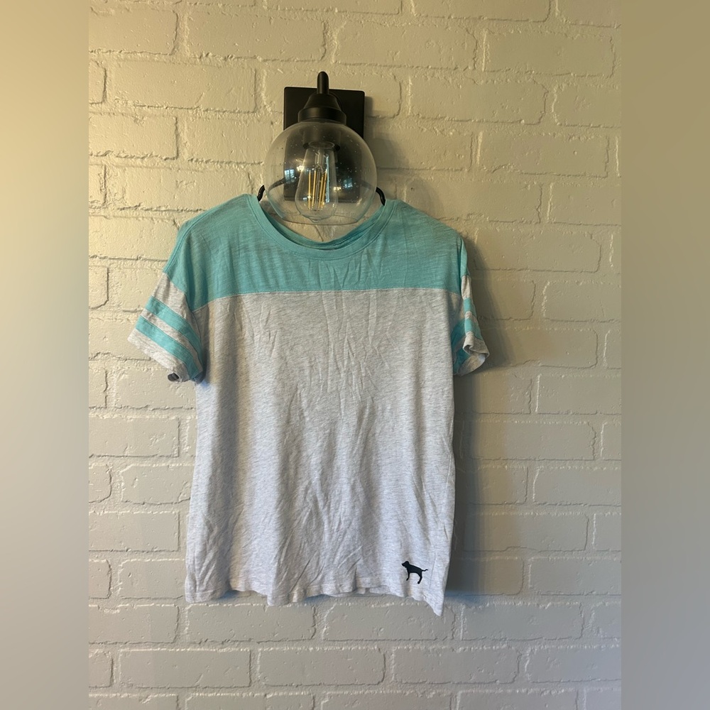 PINK Victoria's Secret Light Blue and Gray Tee